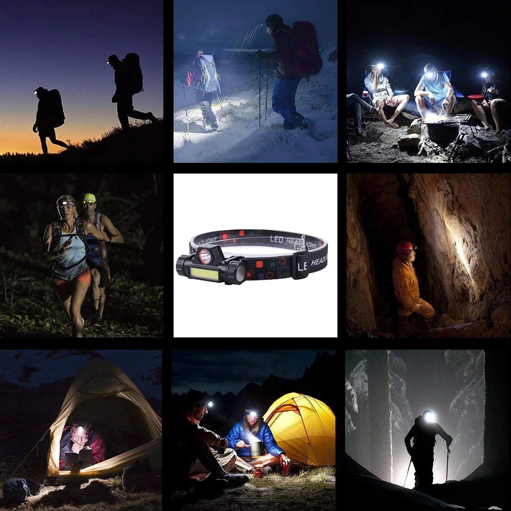 LED headlamp used for night hiking, running, camping, and caving adventures outdoors