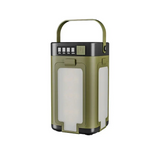Olive green portable camping lantern with battery indicator and carrying handle