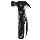 Black multitool hammer with pliers and ergonomic handle on white background